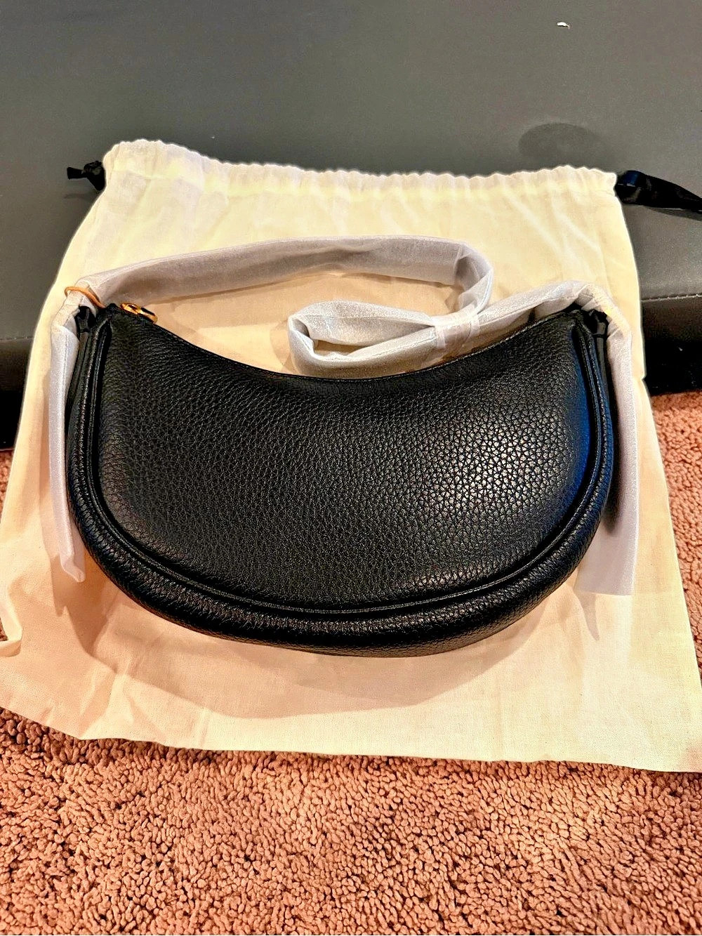 Quince Italian Leather Convertible Crescent Shoulder Bag Black